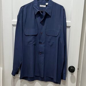 Blue Silk Button-Up Shirt Men’s